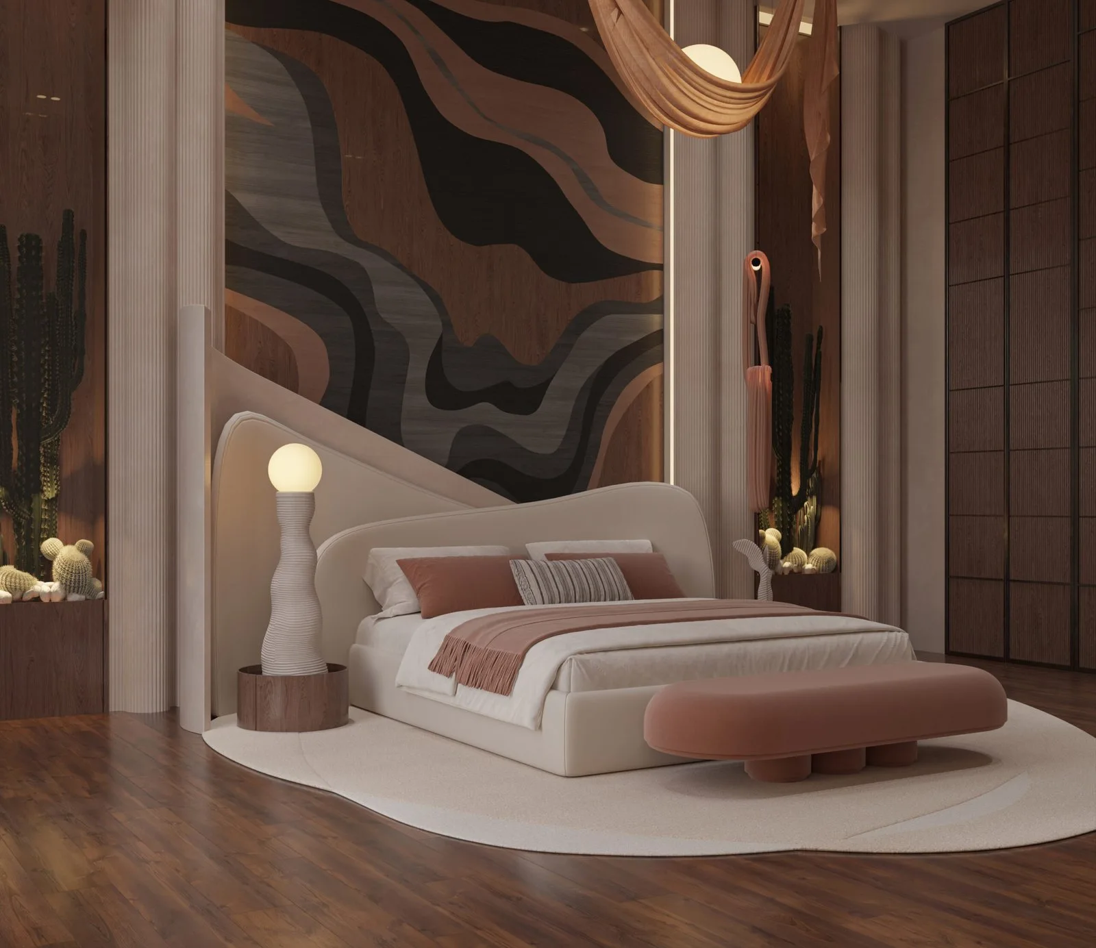 erene Layers: A Warm Minimalist Bedroom Design — design view