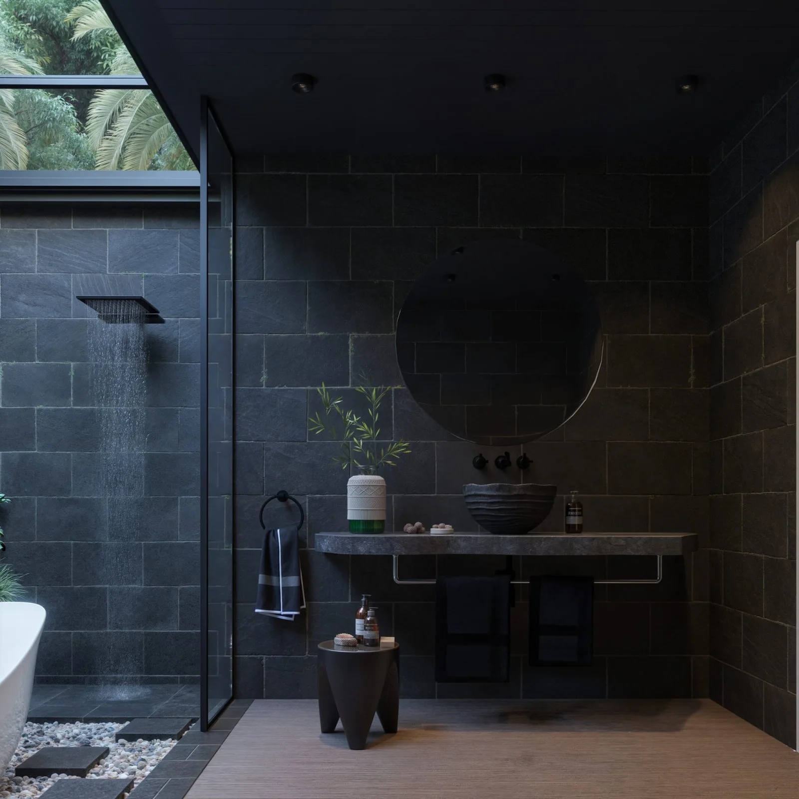 Serene Stone Retreat Bathroom — design view
