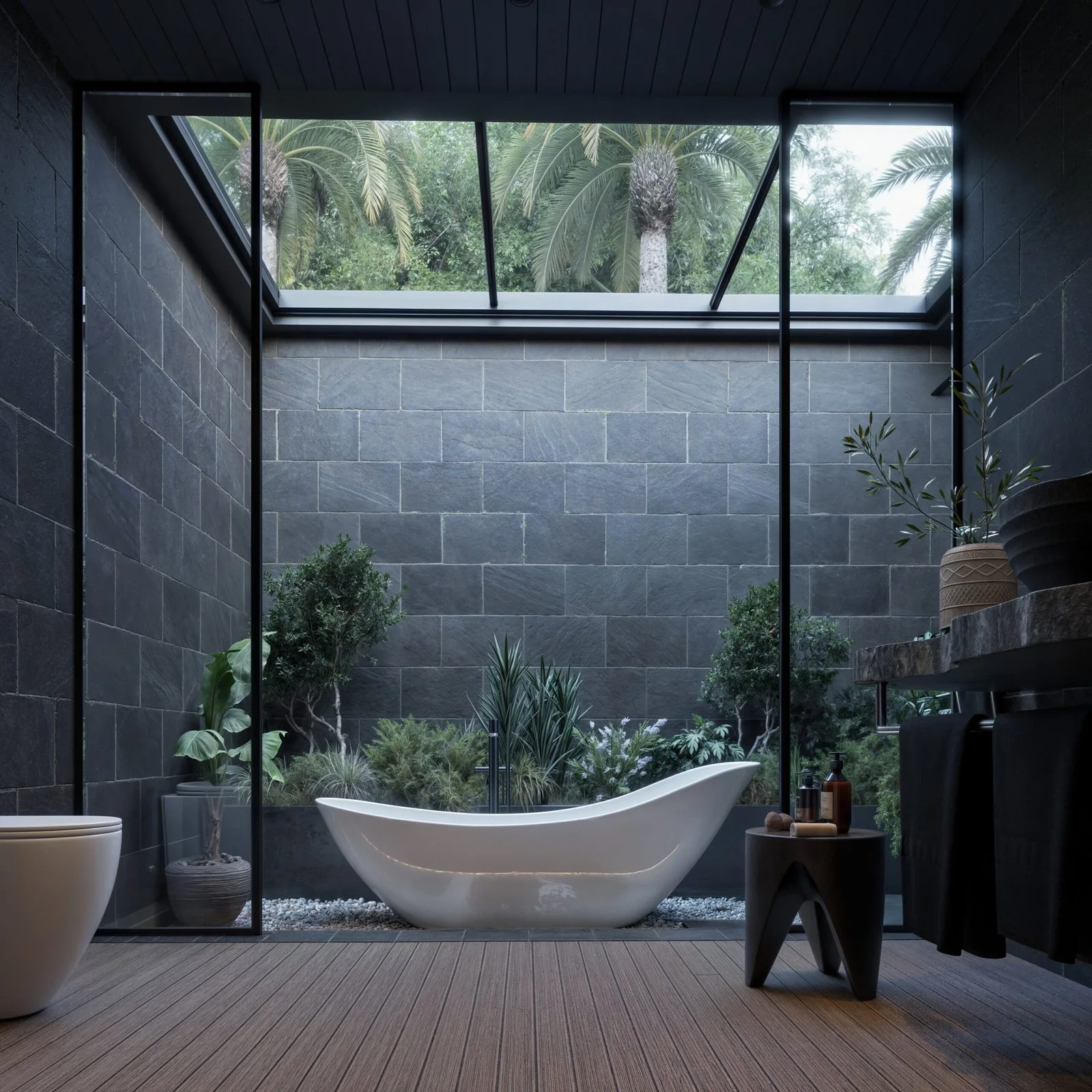 Serene Stone Retreat Bathroom — design view