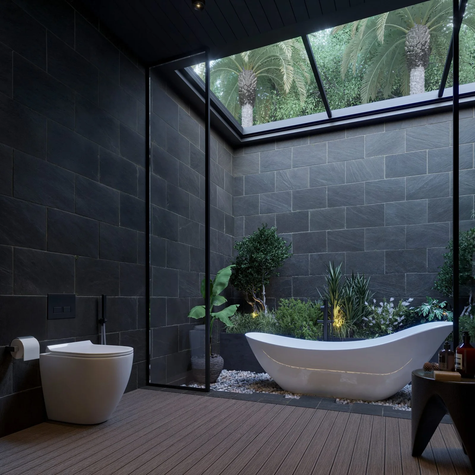 Serene Stone Retreat Bathroom — design view