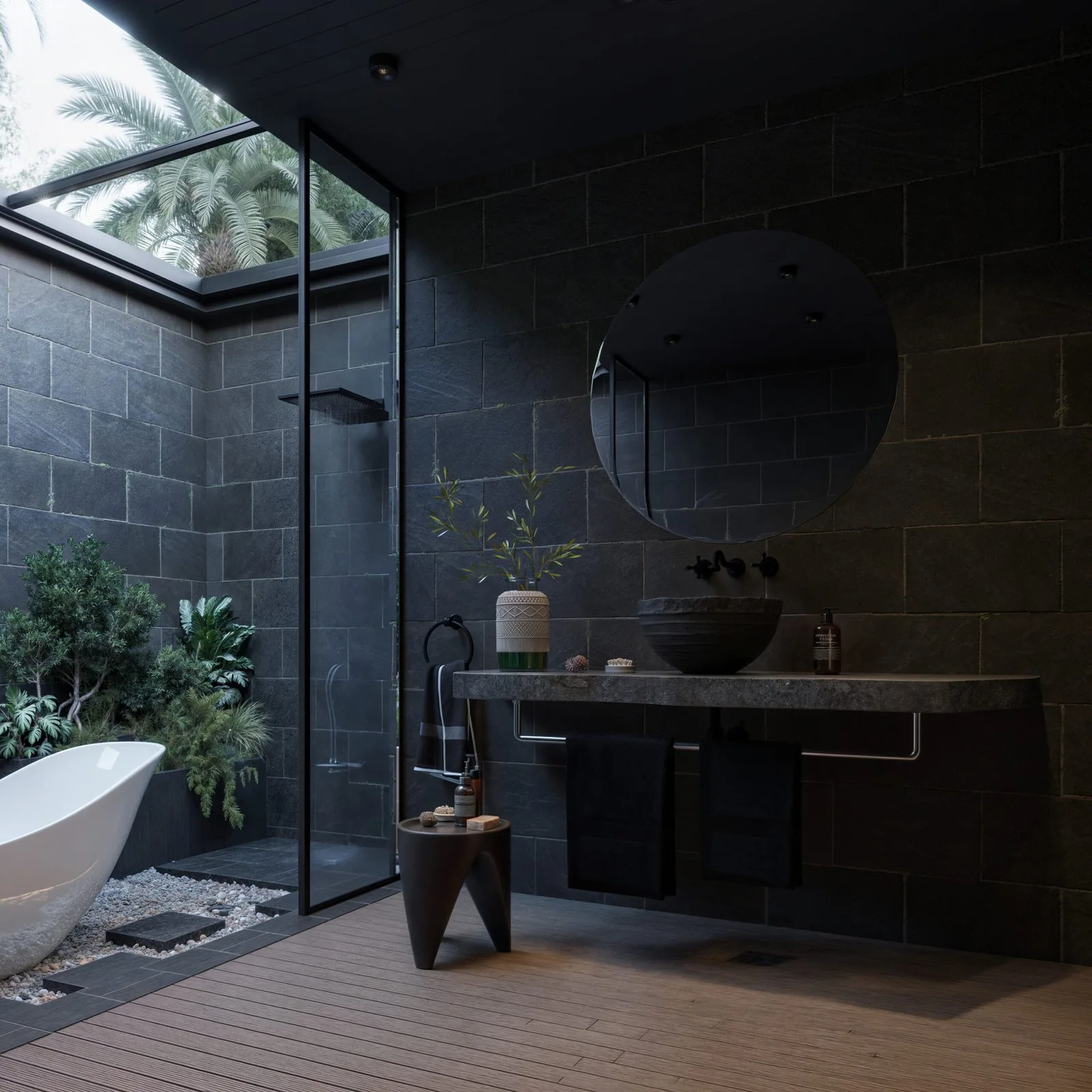 Serene Stone Retreat Bathroom — design view